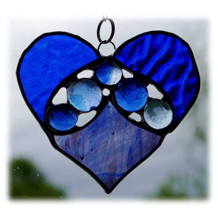Heart Stained Glass Suncatcher Nugget Blue 
