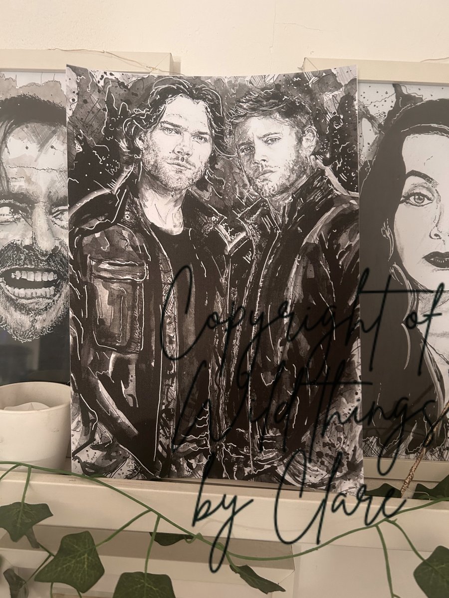 Sam and Dean Winchester, Supernatural traditional art print A4