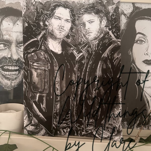 Sam and Dean Winchester, Supernatural traditional art print A4