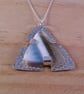 Sterling Silver Hammered Blue Opal Triangle Necklace (SKU060525)