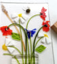 Poppy and Daisy floral illuminated panel, fused glass art, gift for home.  - Image 3