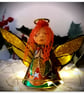 Small: Tin Angel Christmas Tree decoration (Orange and green )  - Image 1