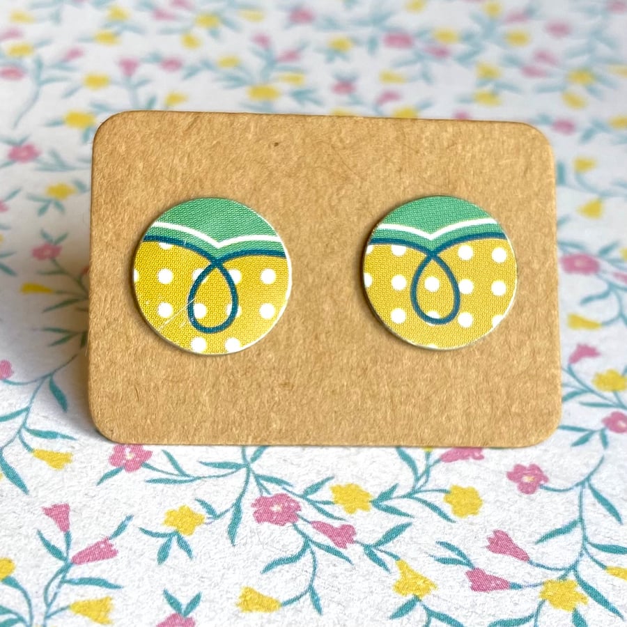Recycled tin sage green and ochre polka dot circle studs