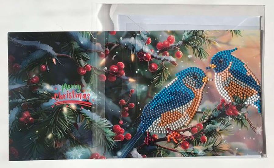 Tufted bluebirds Diamond art  Christmas card