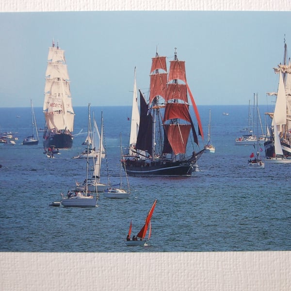 Photographic greetings card of Five Tall Ships in the Parade of Sail, 31-08-14.