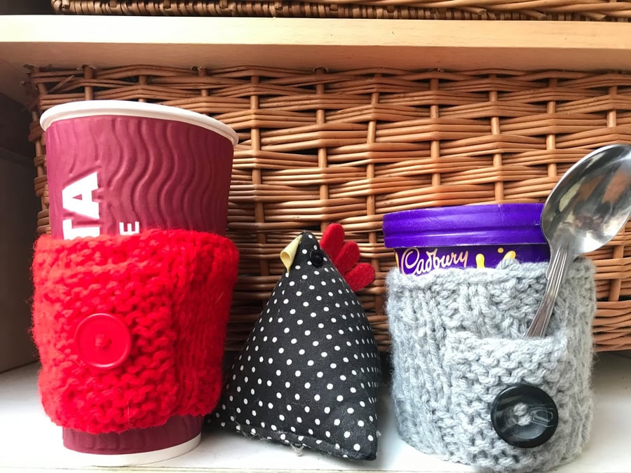 Re usable coffee cup cosy ,ice cream cosy . Stocking filler .Secret Santa .