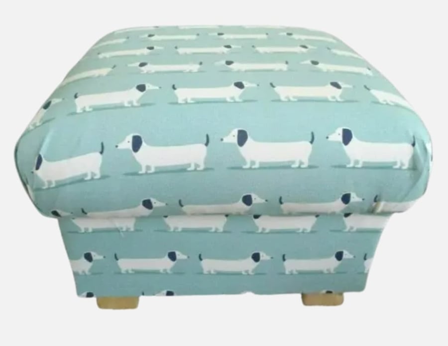 Storage Footstool Fryetts Hound Dogs Duck Egg Fabric Pouffe Dachshunds Seat