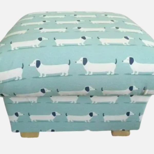 Storage Footstool Fryetts Hound Dogs Duck Egg Fabric Pouffe Dachshunds Seat