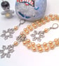Enamel Snowflake on A Champagne Pearl and Crystal Necklace and Earrings Set