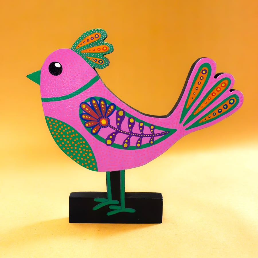 Folk Bird Sculpture - Handmade and Hand-painted