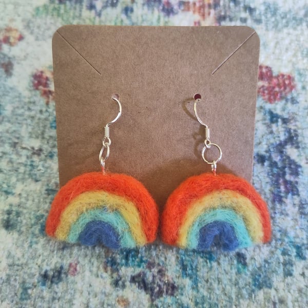 Needle-felted rainbow earrings