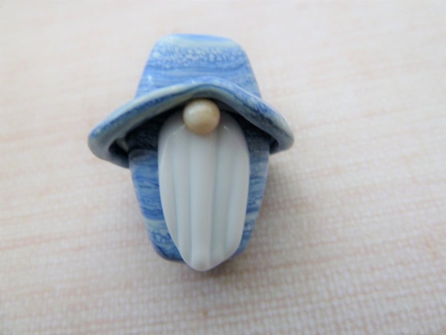 blue gnome handmade lampwork glass bead