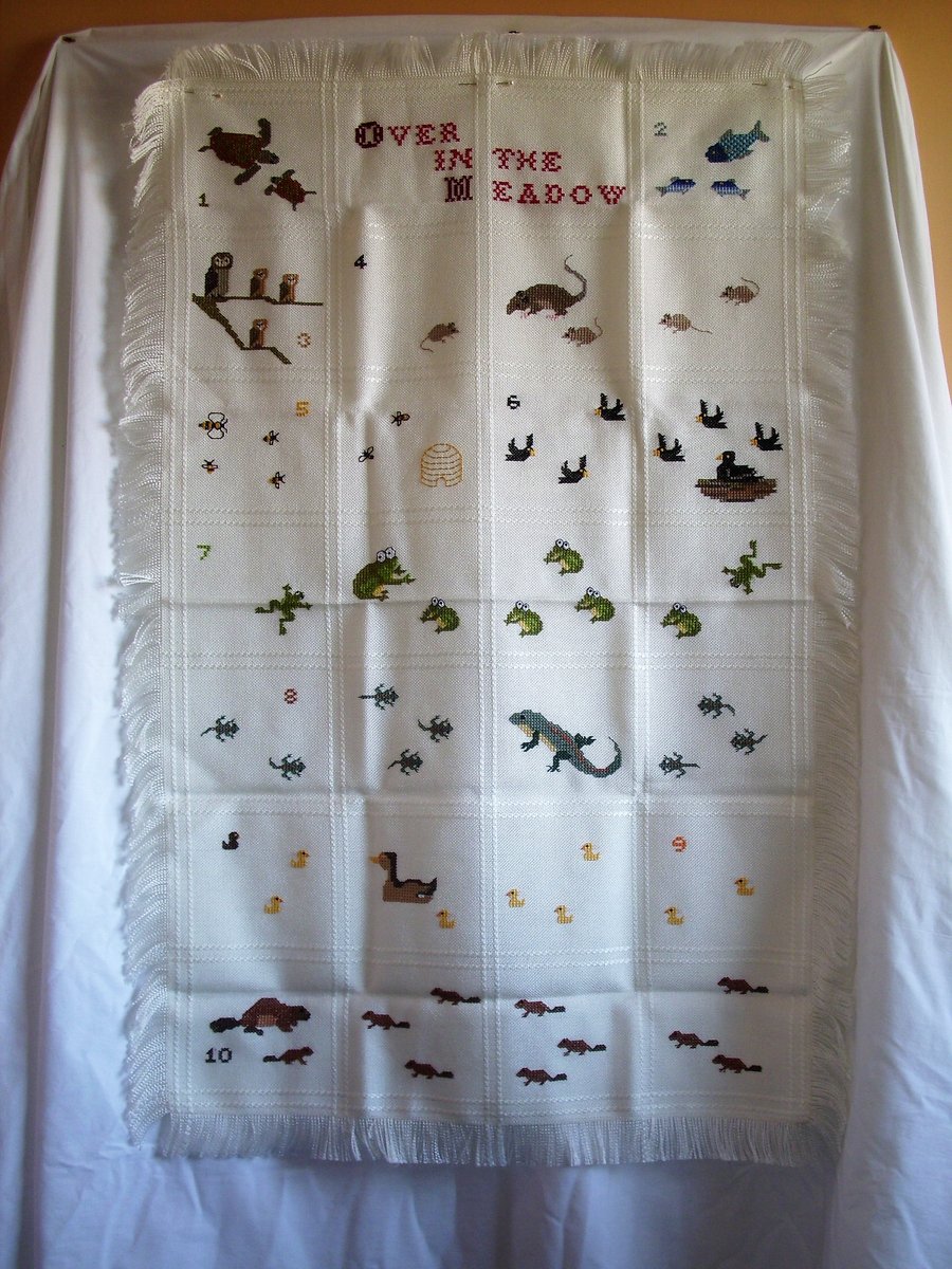 Shawl, 'Over in the Meadow', hand embroidered