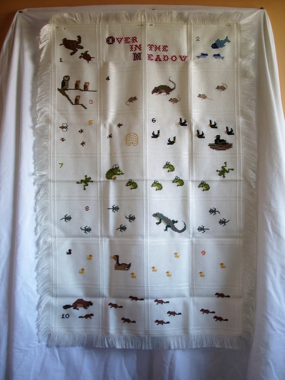 Shawl, 'Over in the Meadow', hand embroidered