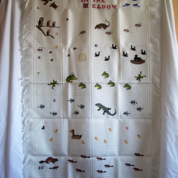 Shawl, 'Over in the Meadow', hand embroidered