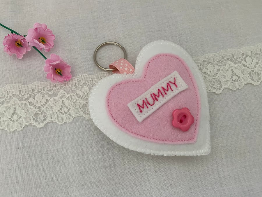 Personalised Felt Heart Keyrings, Handmade Mothers Day Gift, Mum Keyring
