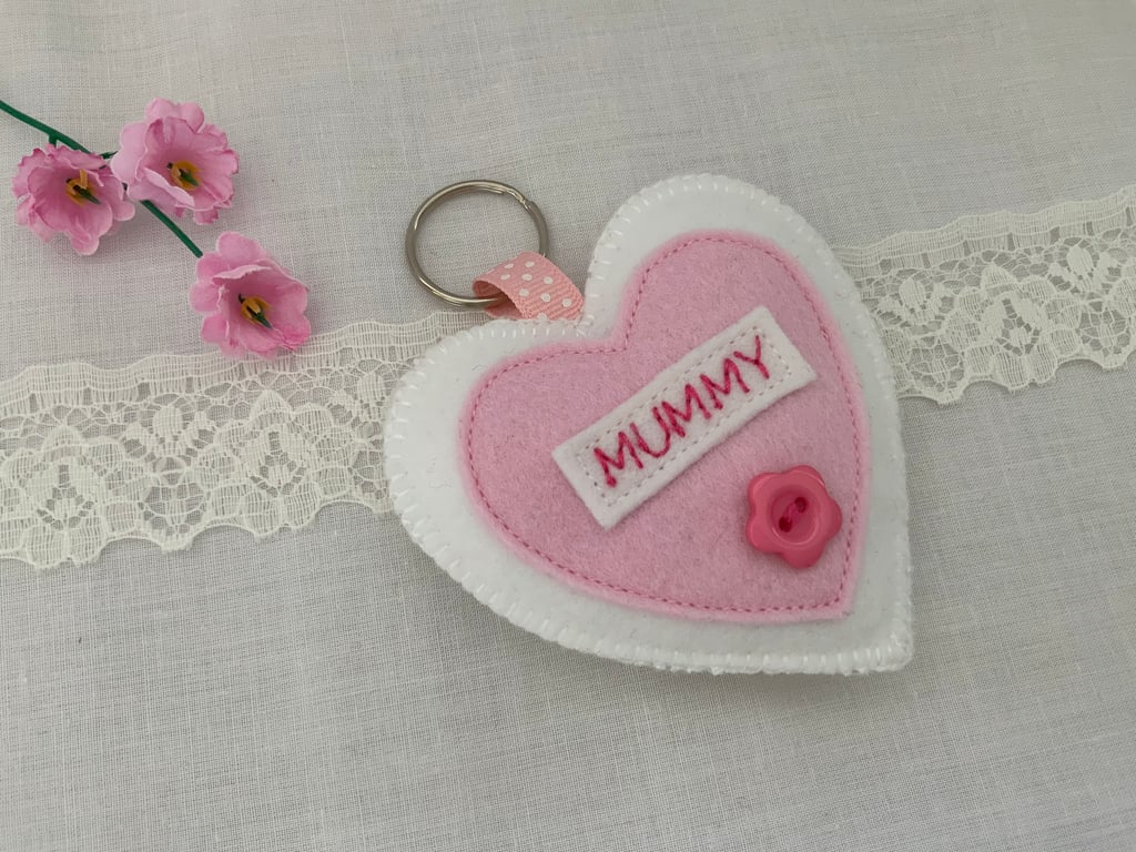 Personalised Felt Heart Keyrings, Handmade Mothers Day Gift, Mum Keyring