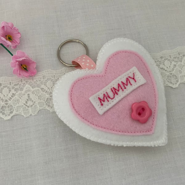 Personalised Felt Heart Keyrings, Handmade Mothers Day Gift, Mum Keyring