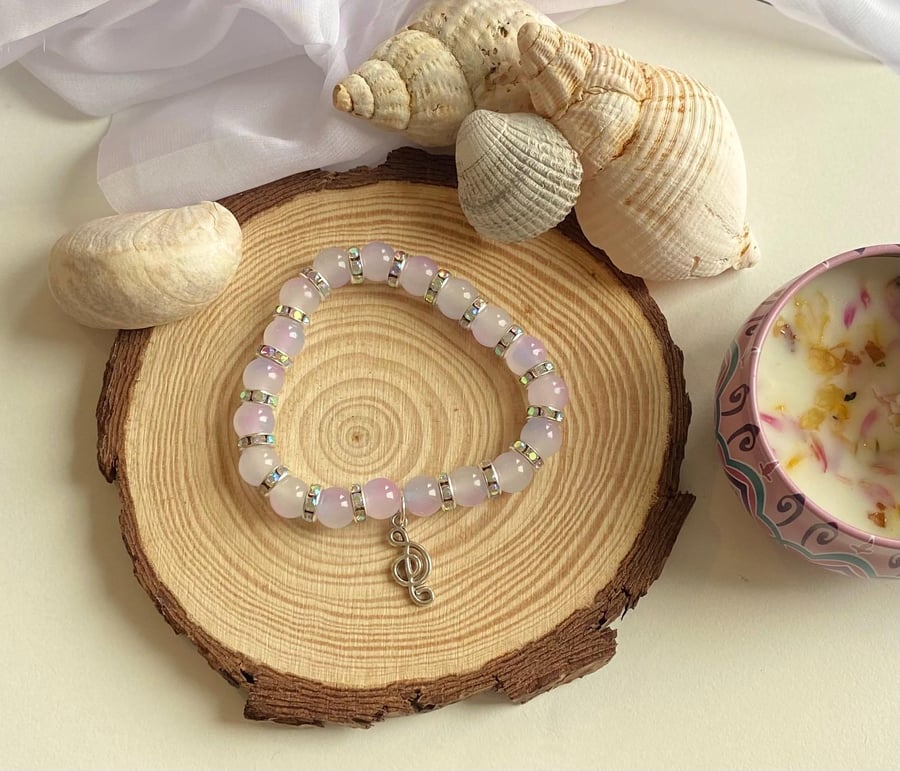 Lavender Glass Beaded Bracelet Handmade Charm Stretch Bracelet