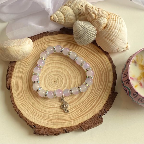 Lavender Glass Beaded Bracelet Handmade Charm Stretch Bracelet