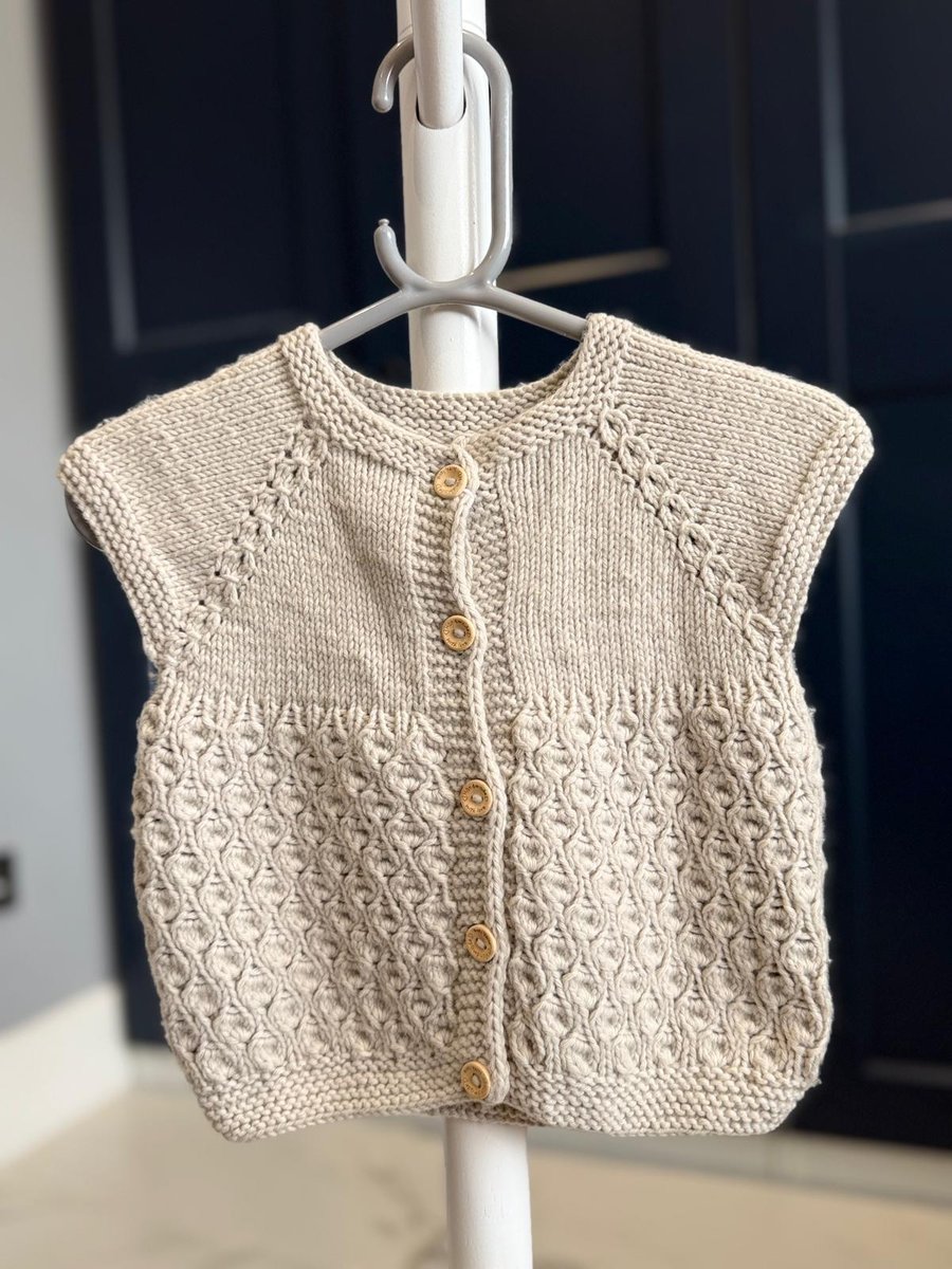 Hand-Knitted Baby Sleeveless Cardigan Vest with Textured Pattern ...