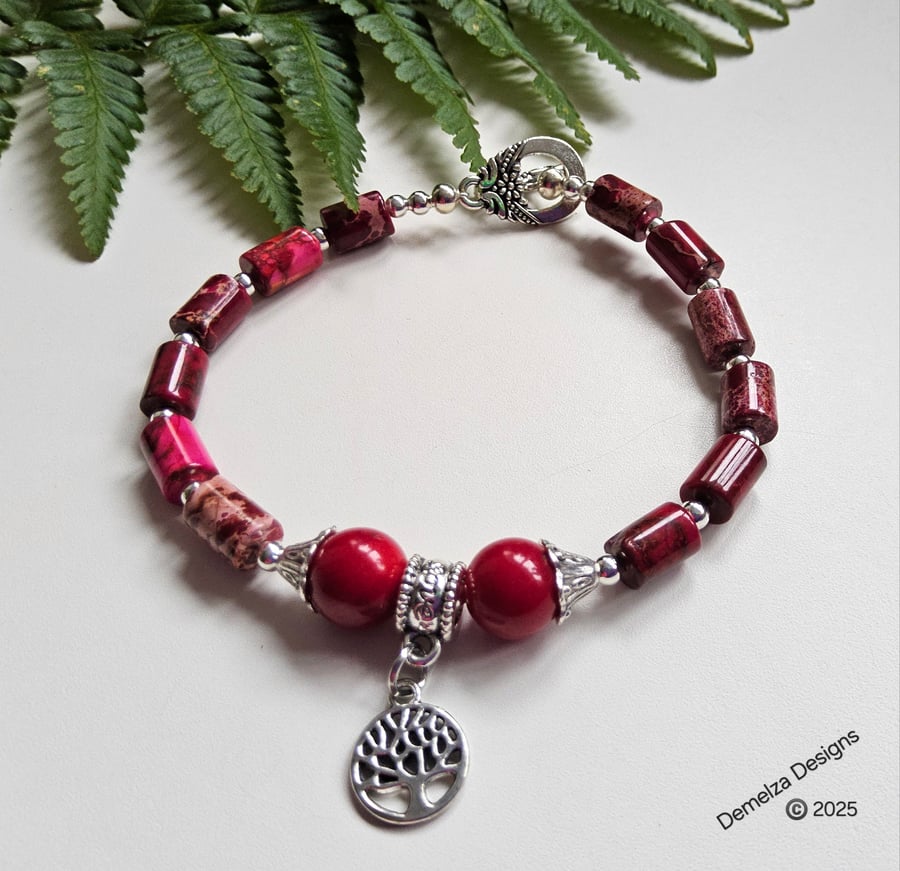 Designer Red Coral & Imperial Jasper Bracelet 
