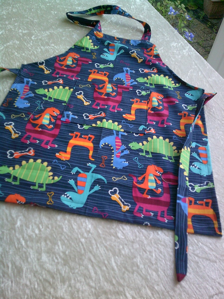 Dinosaurs on Navy Blue Child's Apron
