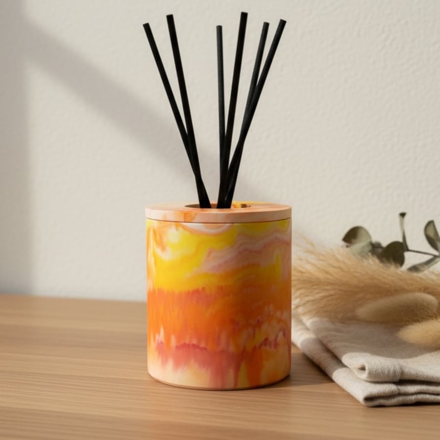 Handmade Sunrise Yellow and Orange Diffuser Bottle Holder for Home Fragrance