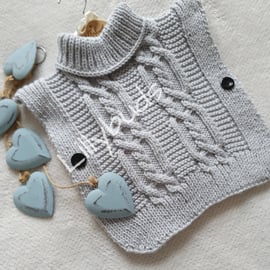 Knitting pattern for chunky, cable poncho, Regina, baby childs poncho, tabard, 
