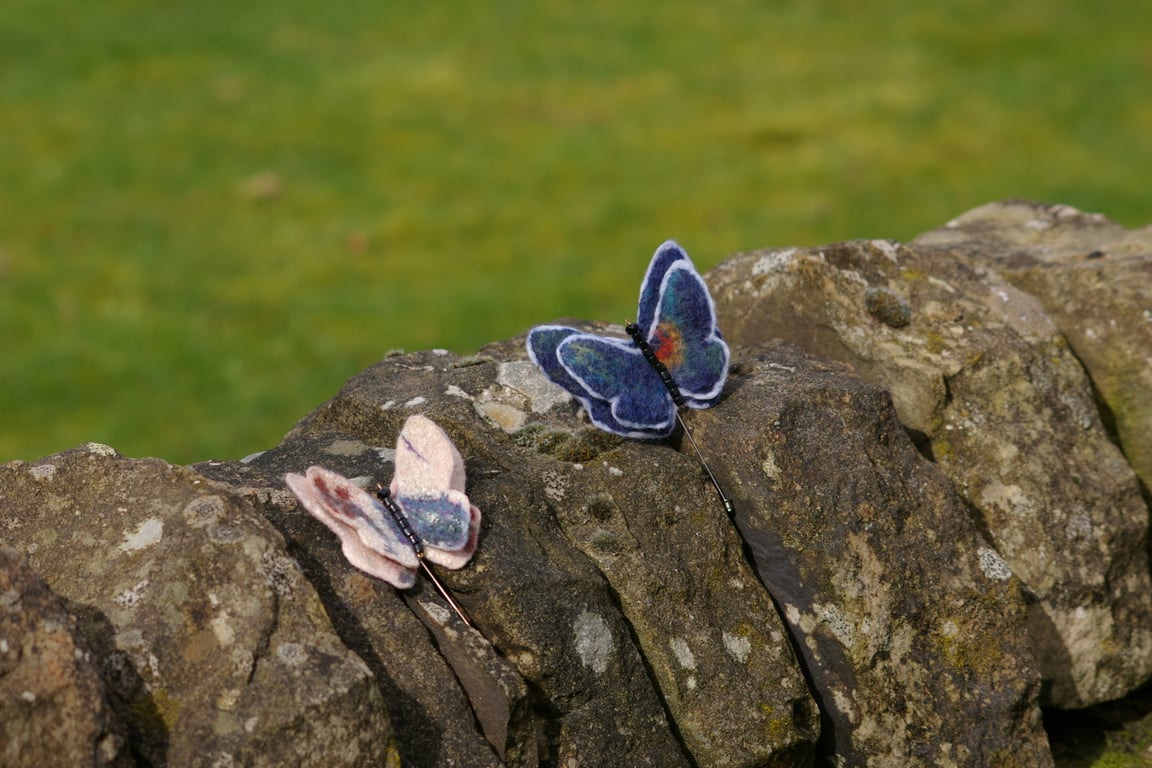 Handmade felted wool butterfly pin brooch