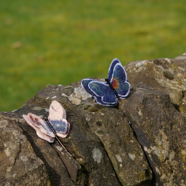 Handmade felted wool butterfly pin brooch