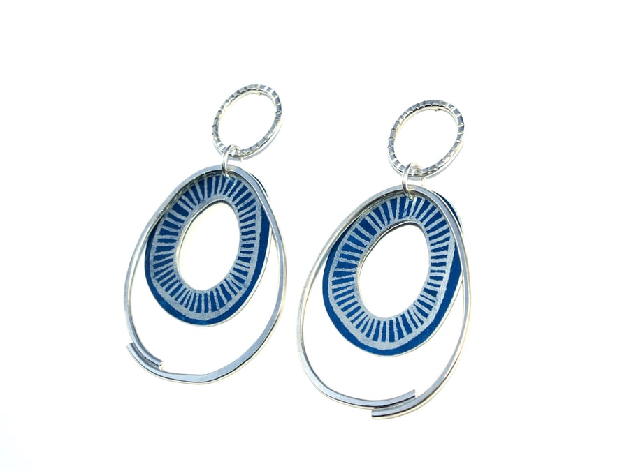 Coastal blue and silver statement earrings