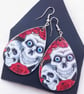 Funky Skull & Rose Earrings – Gothic Teardrop Dangles with Silver Accents - Image 1