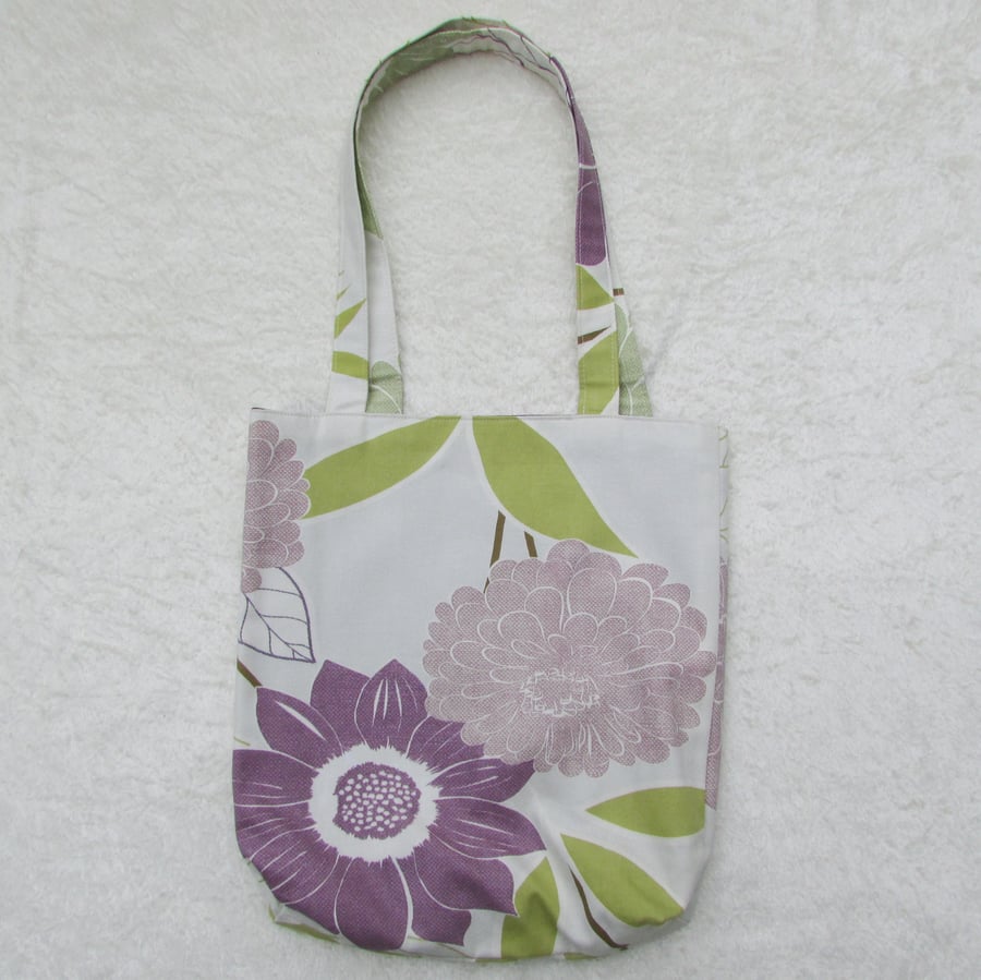 Ivory and Mauve Floral pattern tote bag