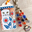 Cat bag charm, cat charm, white cat, cat in a cup, cat gift, cat lover, cat