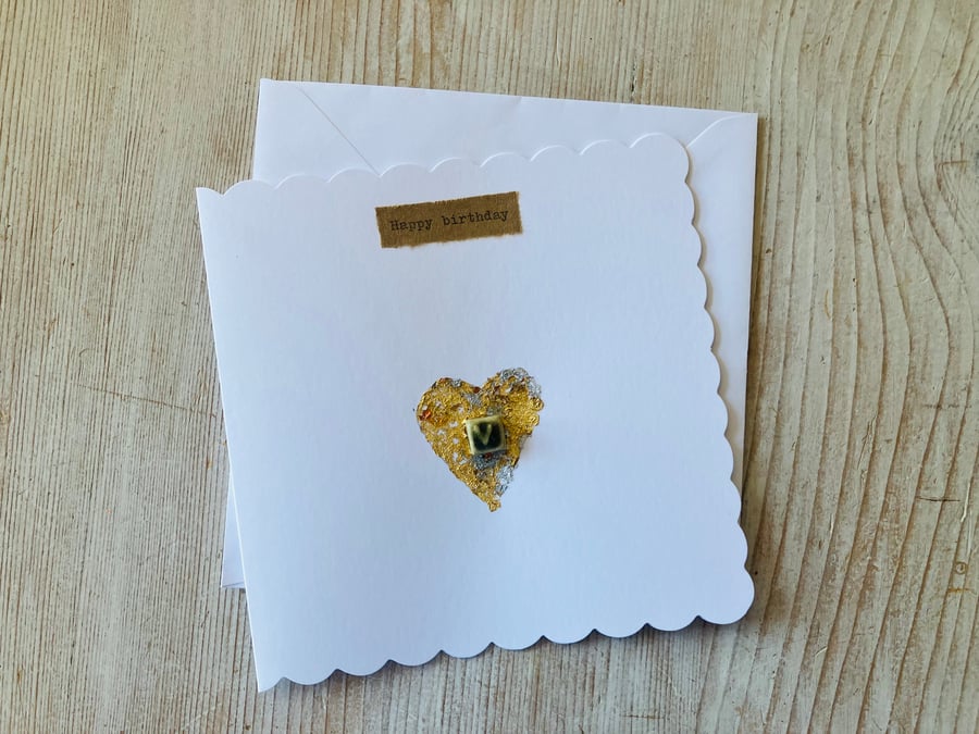 Hand made card, birthday card, gold leaf ceramic design