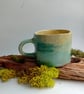 Small rustic mug,tea cup, water colour design teal yellow greens design no3