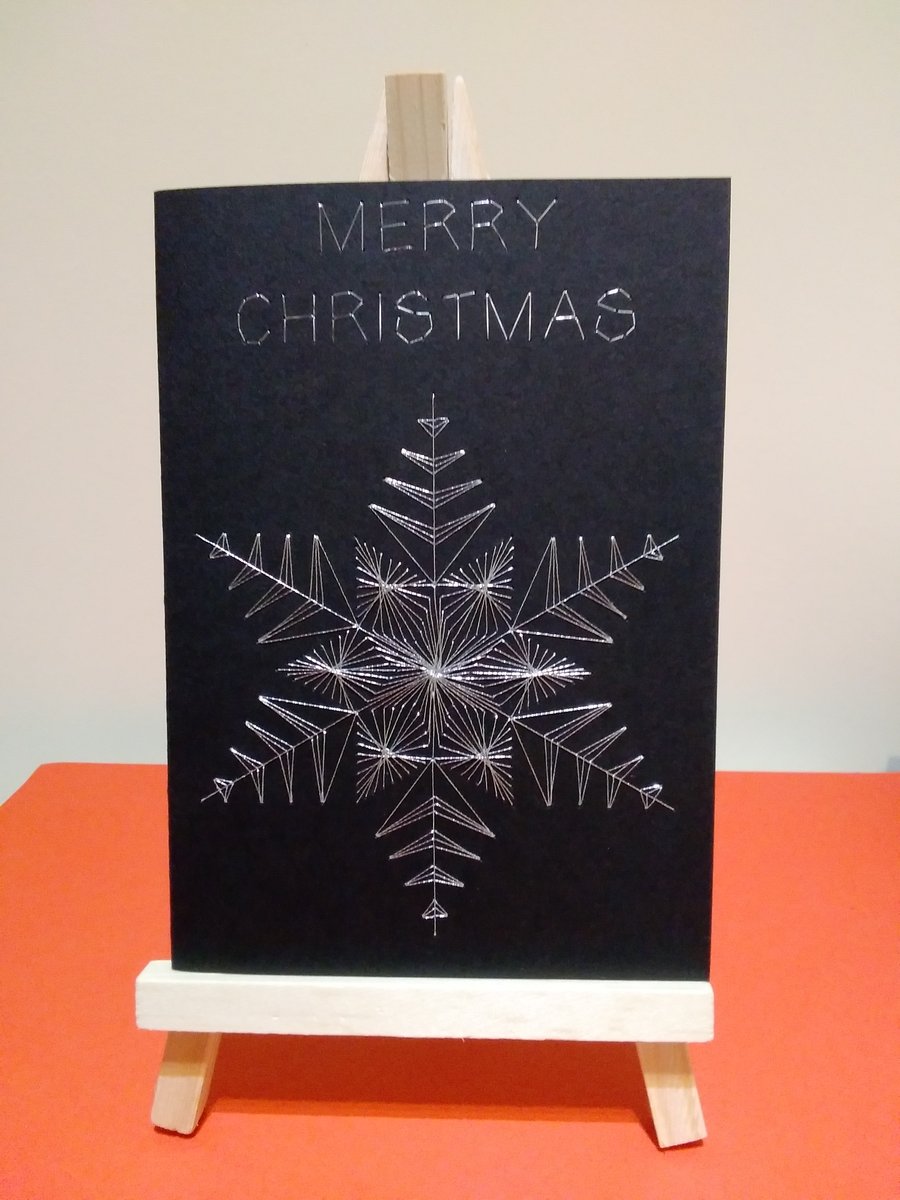Merry Christmas Snowflake. Hand Embroidered Christmas Card.