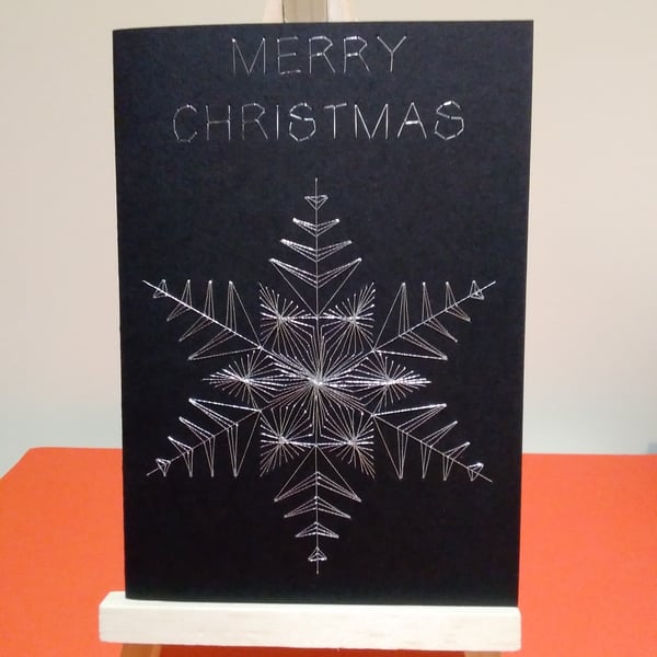 Merry Christmas Snowflake. Hand Embroidered Christmas Card.