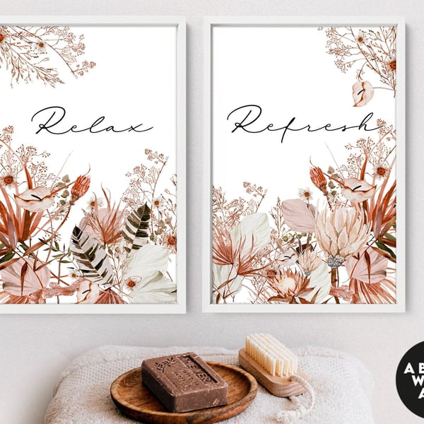 Bathroom Products, Set of 3 Guest Bathroom Print, Bohemian Decor, Relaxation Gif