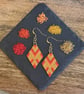 Colourful Geometric Orange and Gold Beadwork Diamond Earrings - Image 6
