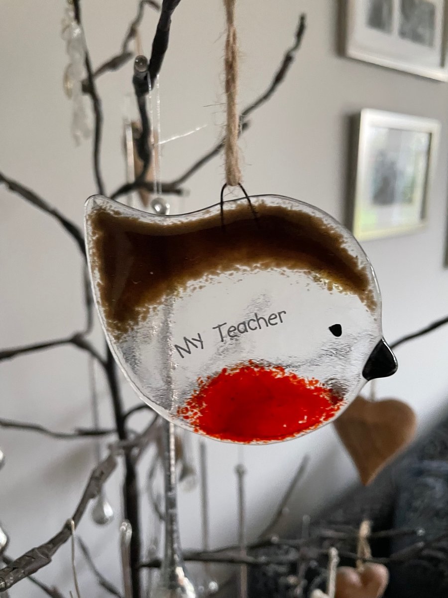Handmade Fused Glass My Teacher Robin Christmas Decoration