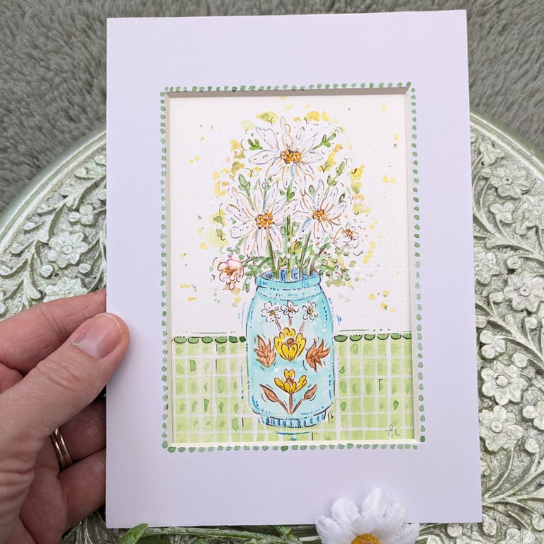 Daisy original hand-painted April Birth flower gift 