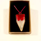 Hand made flower resin pendant. Red on white. 