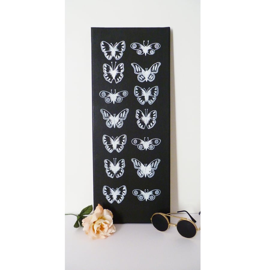 Free Postage - Black and White Butterfly Patterned Canvas