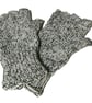Knitted handmade green and white patterned fingerless gloves - Image 4