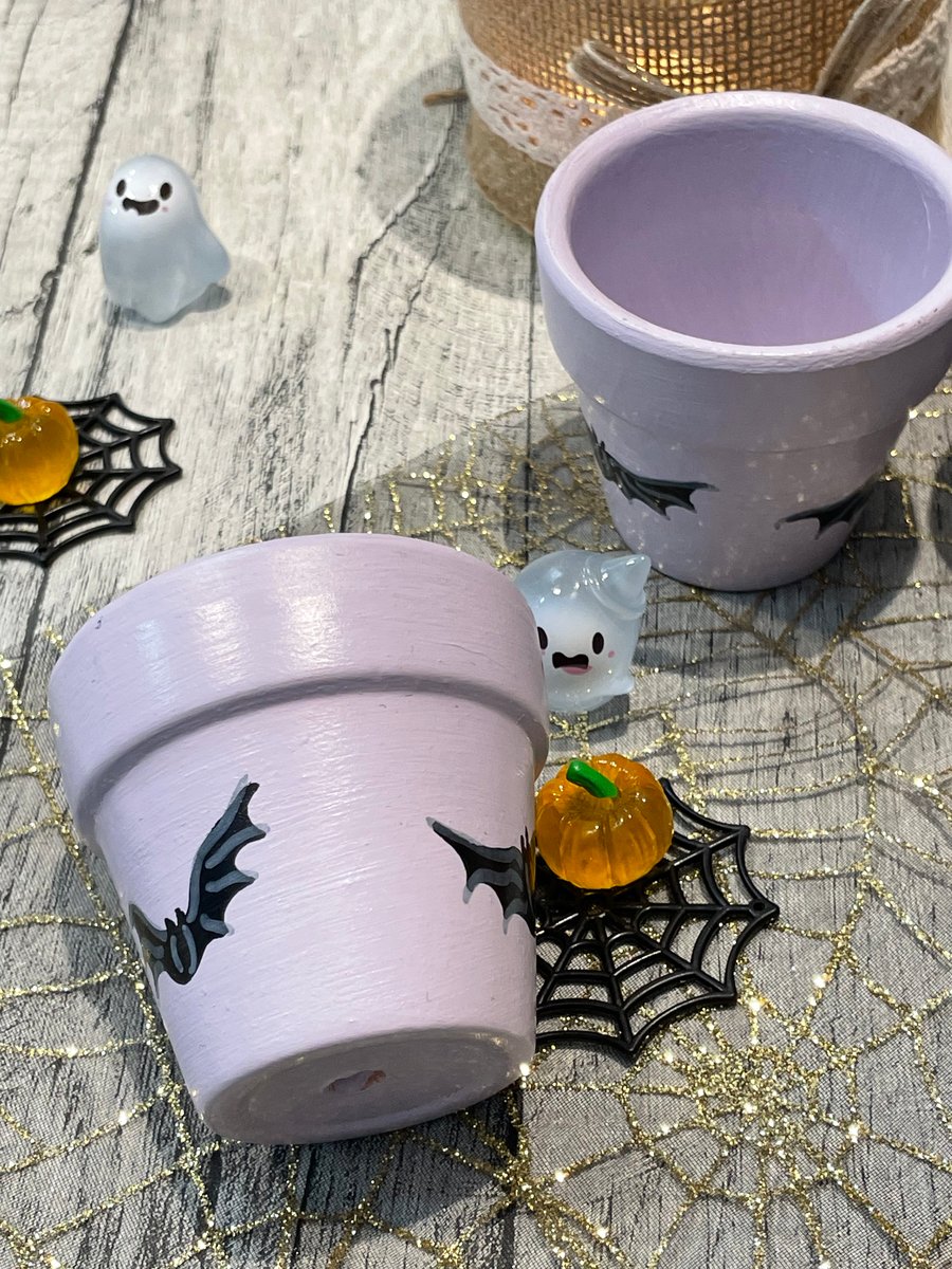 Set of 3 Hand Painted Halloween Plant Pots