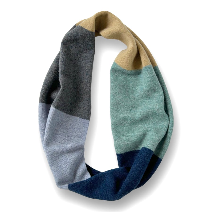 Colourblock Infinity Scarf - Navy Duck egg Denim