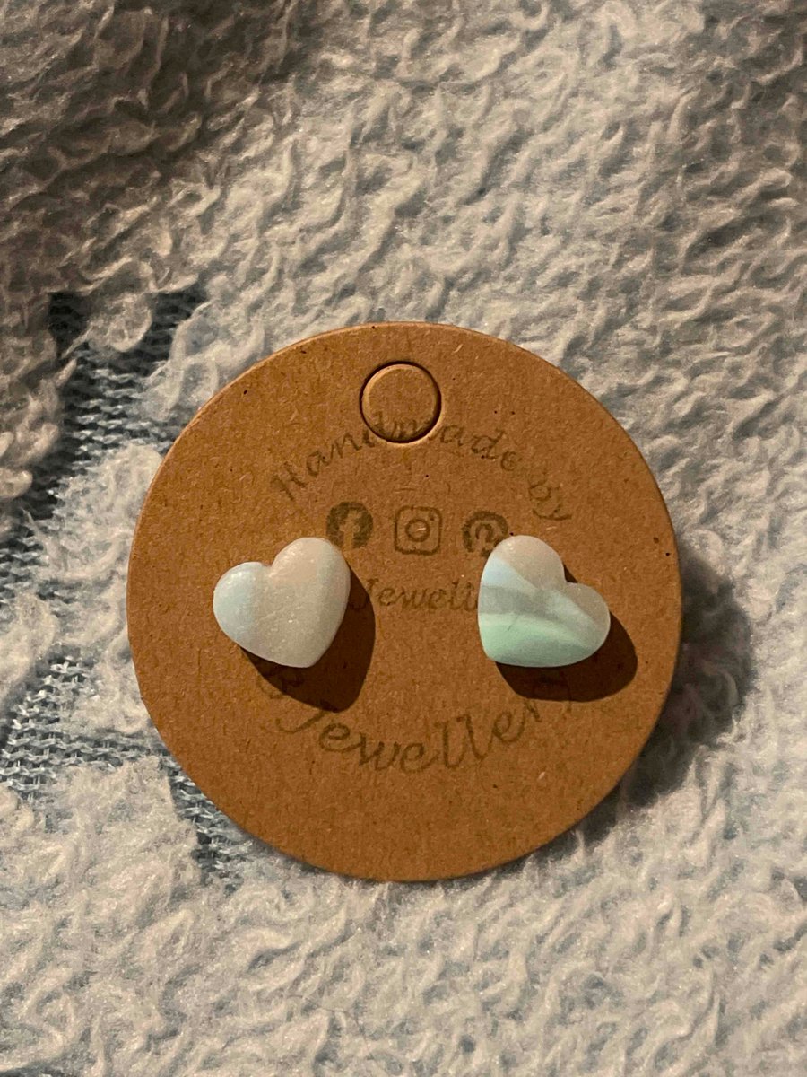 Handmade Polymer Clay Blue Marble Stud Earrings ( More Available PatternVaries) 