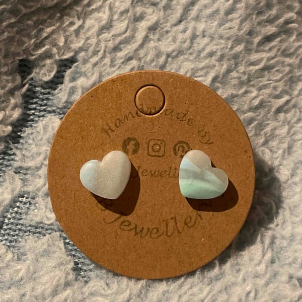 Handmade Polymer Clay Blue Marble Stud Earrings ( More Available PatternVaries) 